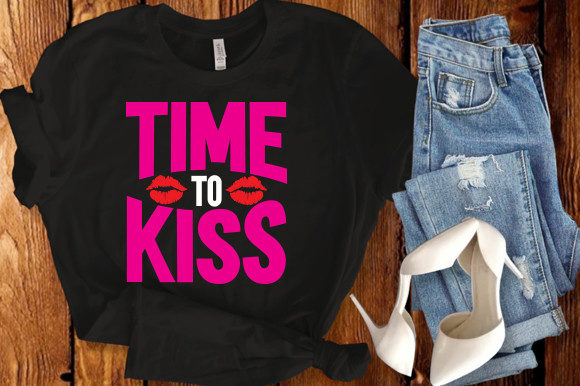 Time to Kiss T-Shirt Design: A Charming Embroidery Choice